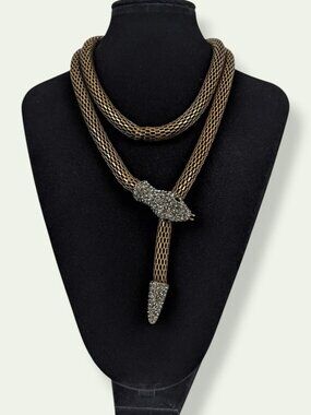 Metal Mesh Rhinestone Accent Snake Necklace